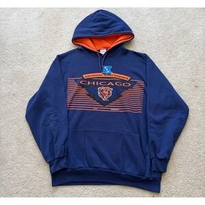 Vintage 1994 Chicago Bears Hoodie Teamwork NFL Navy Blue Orange Mens XL